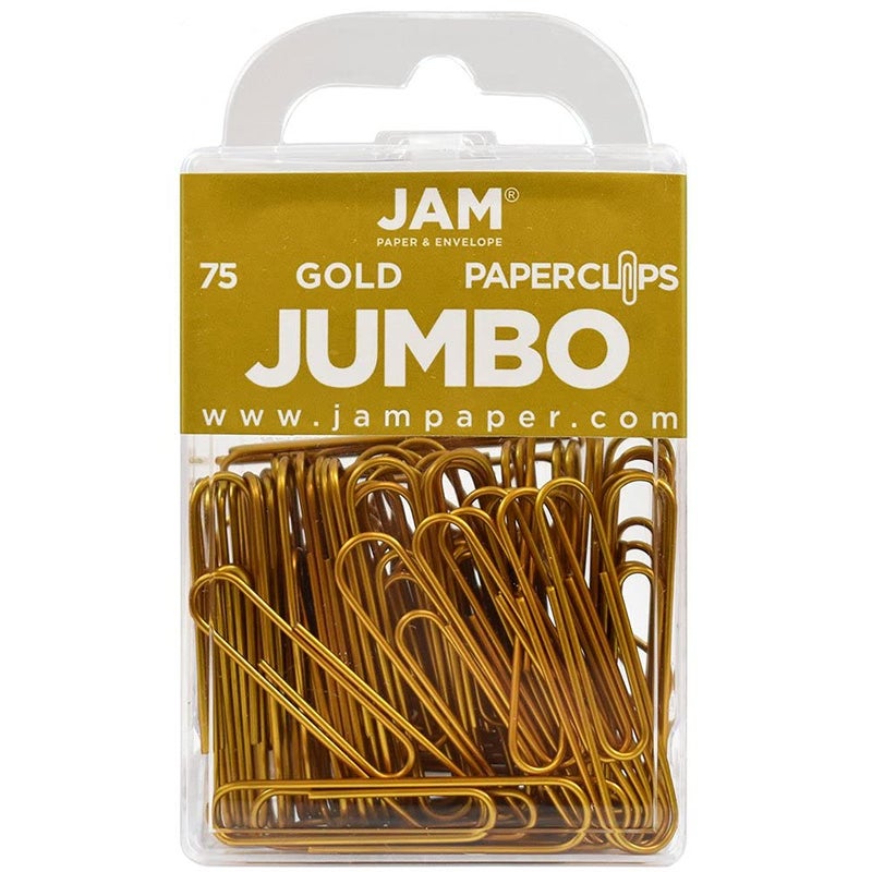 JAM Paper Colored Jumbo Paper Clips - Gold Paperclips - 75/pack - Image 1